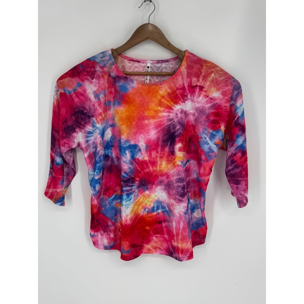 Leo & Nicole Blouse Women's Size Large 3/4 Sleeve Art Round Neck Tie Dye B6
